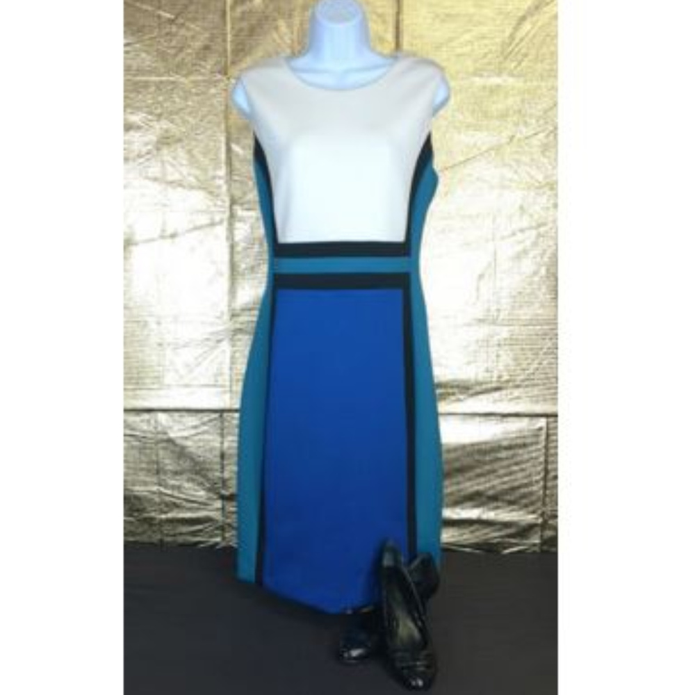 Calvin Klein Color Block Dress Blue White